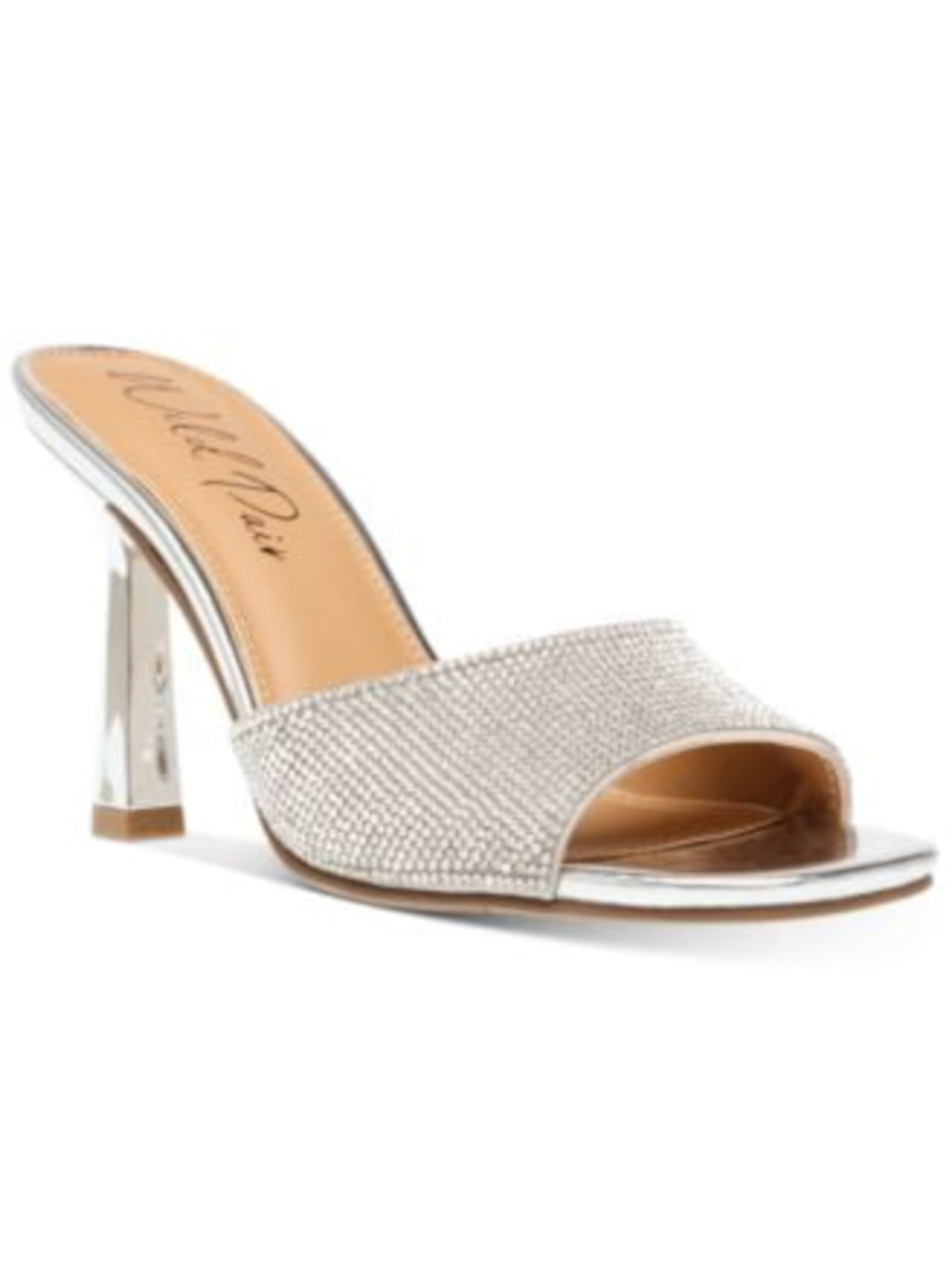 WILD PAIR Womens Silver Mixed Media Metallic Rhinestone Padded Luuna Round Toe Stiletto Slip On Dress Heeled Sandal 6.5 M