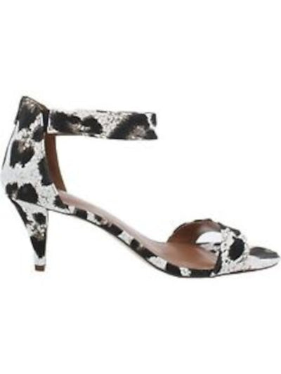 STYLE & COMPANY Womens White Leopard Canvas Two Piece Ankle Strap Paycee Round Toe Kitten Heel Zip-Up Dress Sandals Shoes 6 M