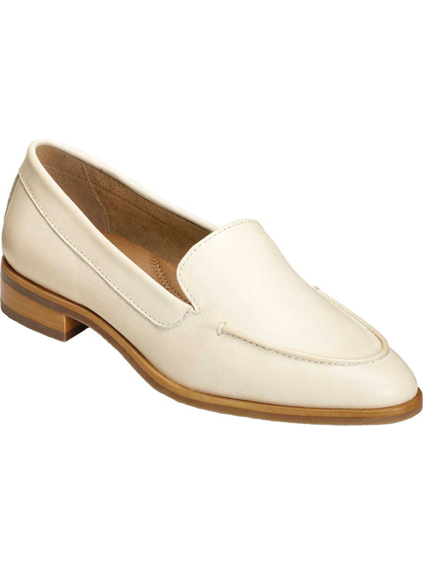 AEROSOLES Womens White Burnished Finish Notched Upper Cushioned East Side Almond Toe Stacked Heel Slip On Leather Loafers Shoes 7 M