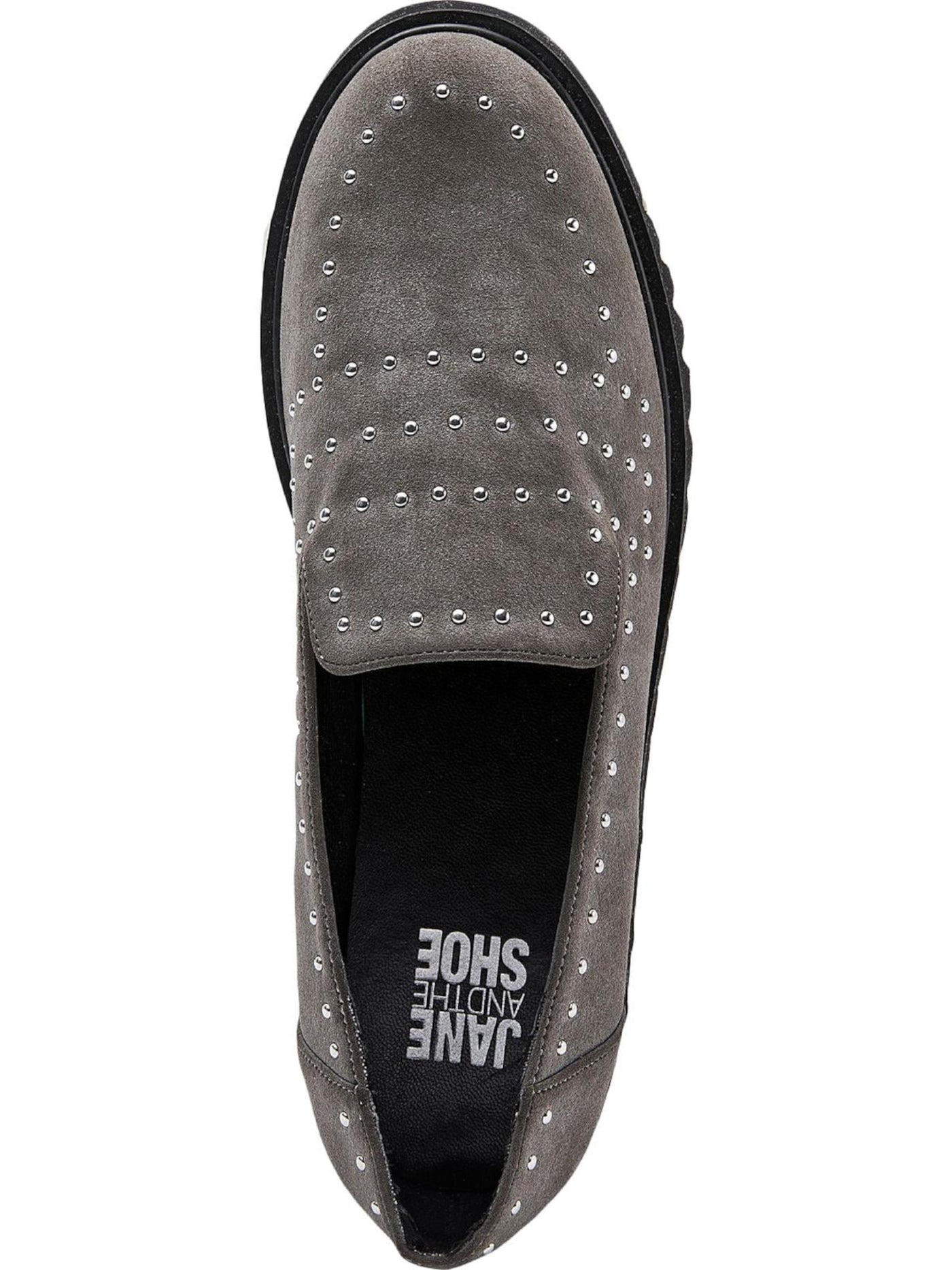 JANE AND THE SHOE Womens Gray Studded Lug Sole Elena Almond Toe Slip On Loafers Shoes