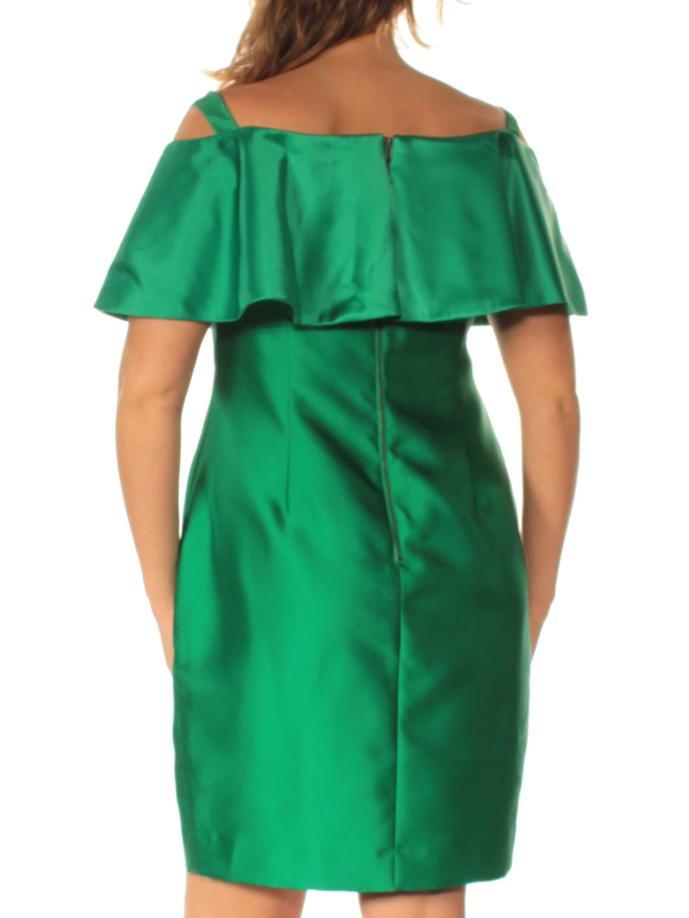 ADRIANNA PAPELL Womens Green Cold Shoulder Short Sleeve Square Neck Above The Knee Sheath Dress 4