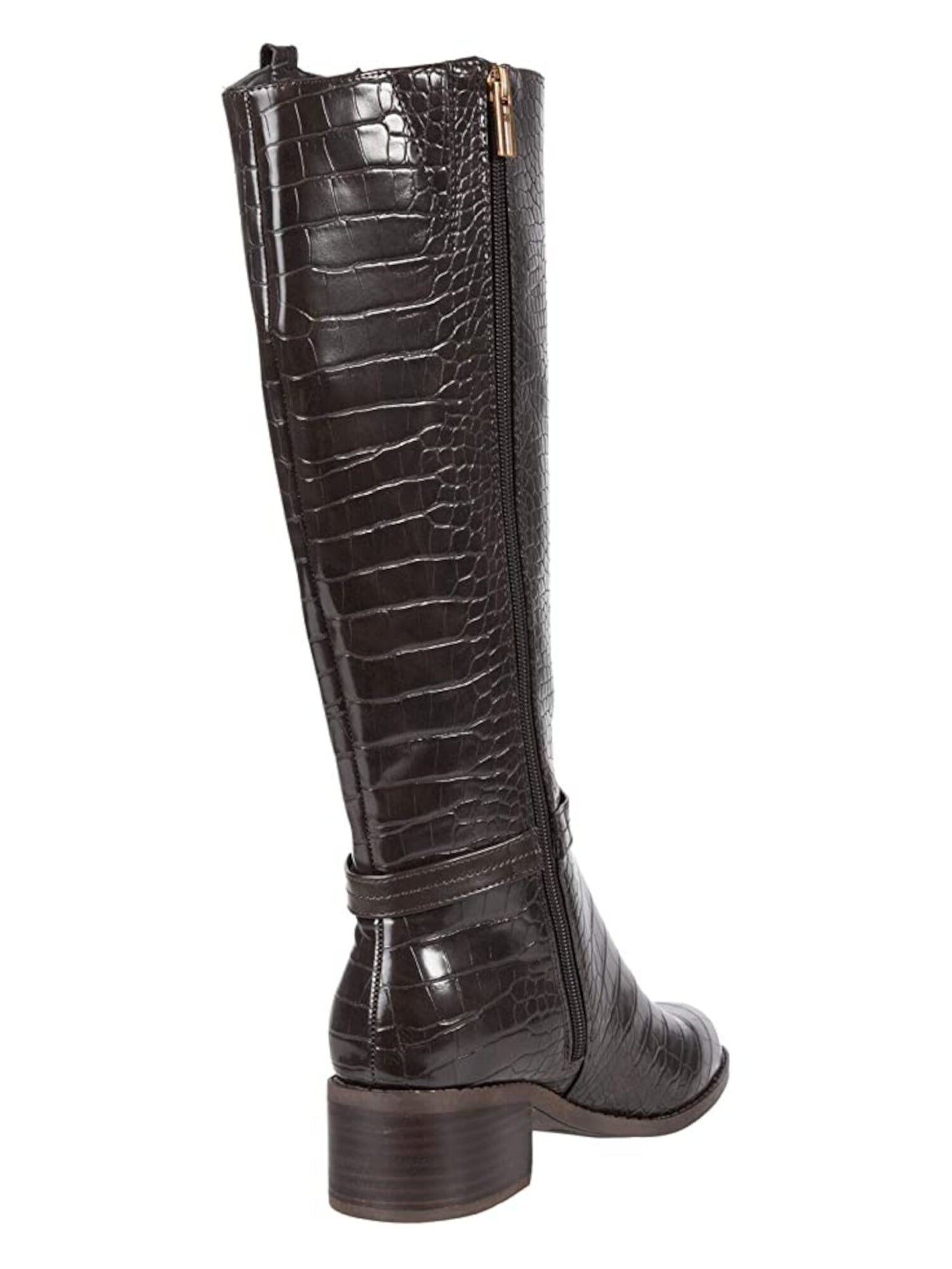 TOMMY HILFIGER Womens Brown Crocodile Logo Goring Padded Diwan Almond Toe Block Heel Zip-Up Riding Boot 8.5 M