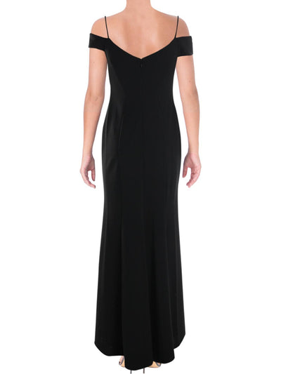 NIGHTWAY Womens Black Short Sleeve Off Shoulder Maxi Evening Sheath Dress 10