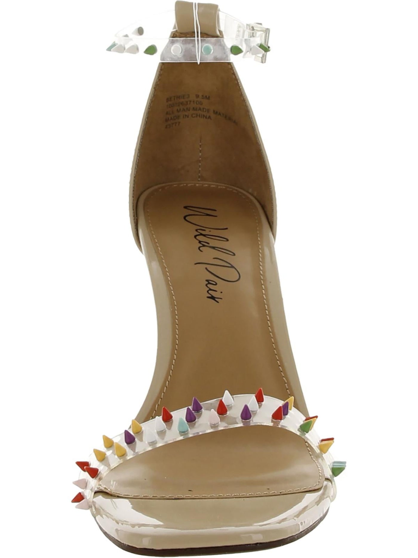 WILD PAIR Womens Beige Adjustable Studded Bethie Round Toe Stiletto Buckle Dress Sandals Shoes 7.5 M
