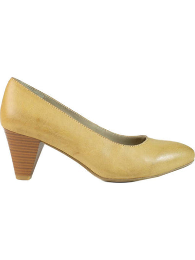 RIALTO Womens Yellow Padded Stanford Almond Toe Cone Heel Slip On Pumps Shoes 7.5 M