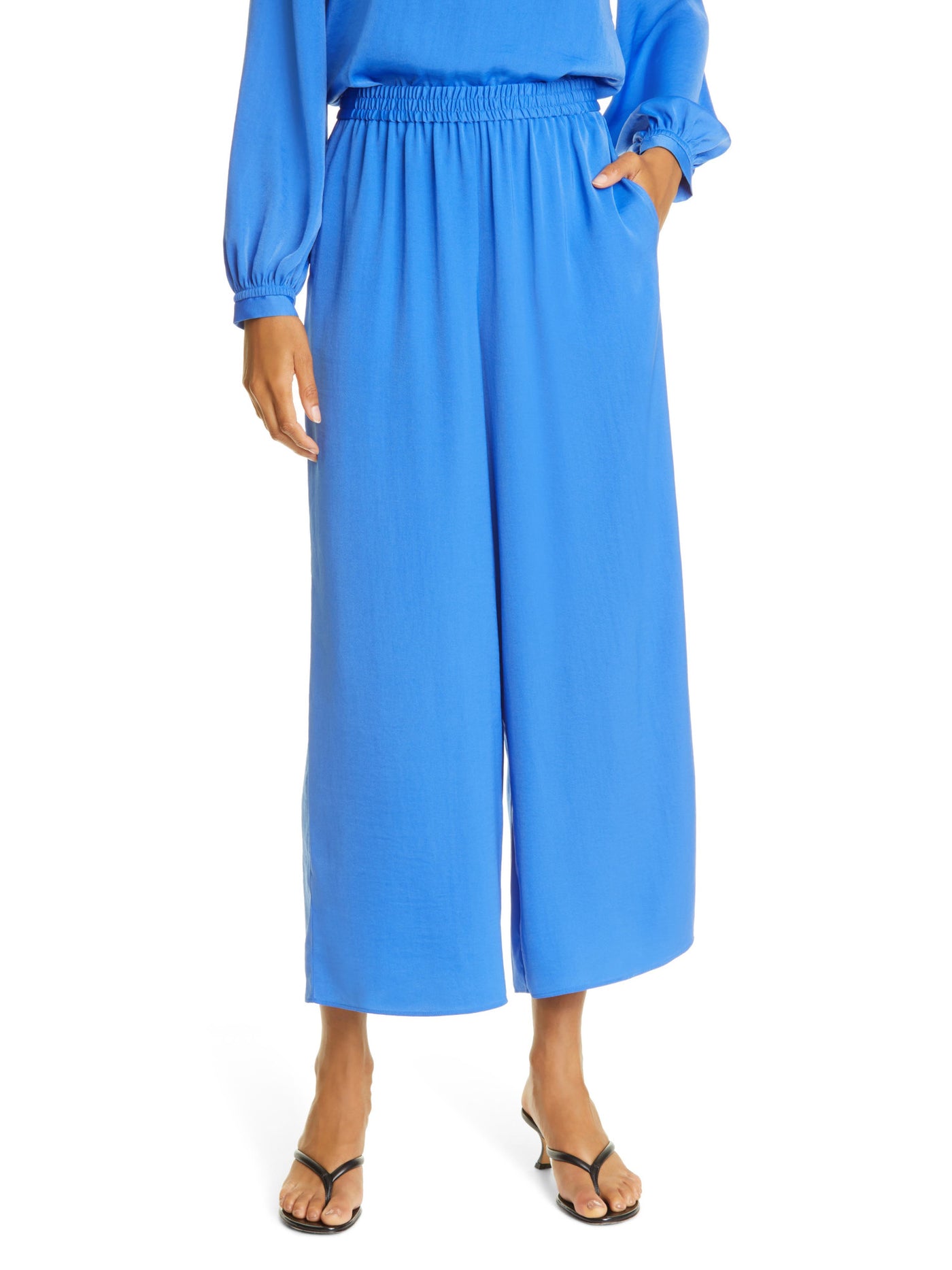 KOBI HALPERIN Womens Blue Pocketed Elastic Waist Pull-on Wide Leg Pants XS
