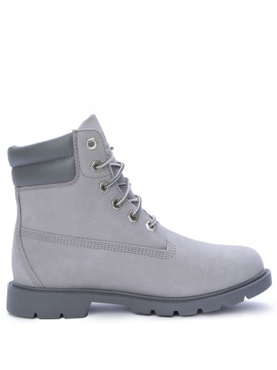 TIMBERLAND Womens Gray Padded Collar Debossed Logo Lug Sole Padded Linden Woods Round Toe Lace-Up Boots Shoes 8 M