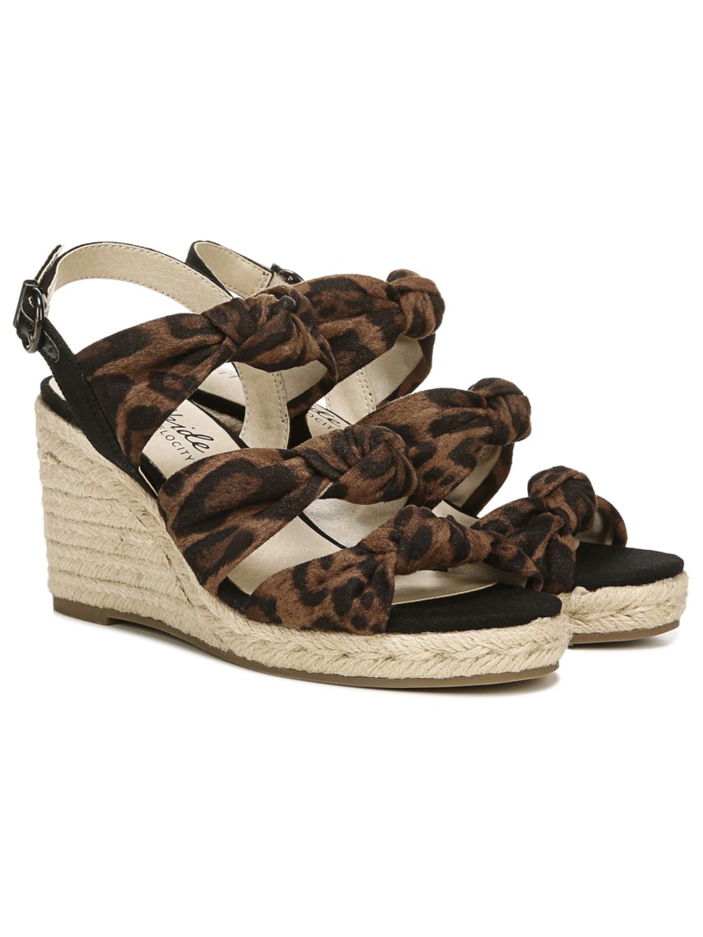 LIFE STRIDE Womens Brown Animal Print Knotted Straps Cushioned Goring Talent Open Toe Wedge Buckle Espadrille Shoes 9 M