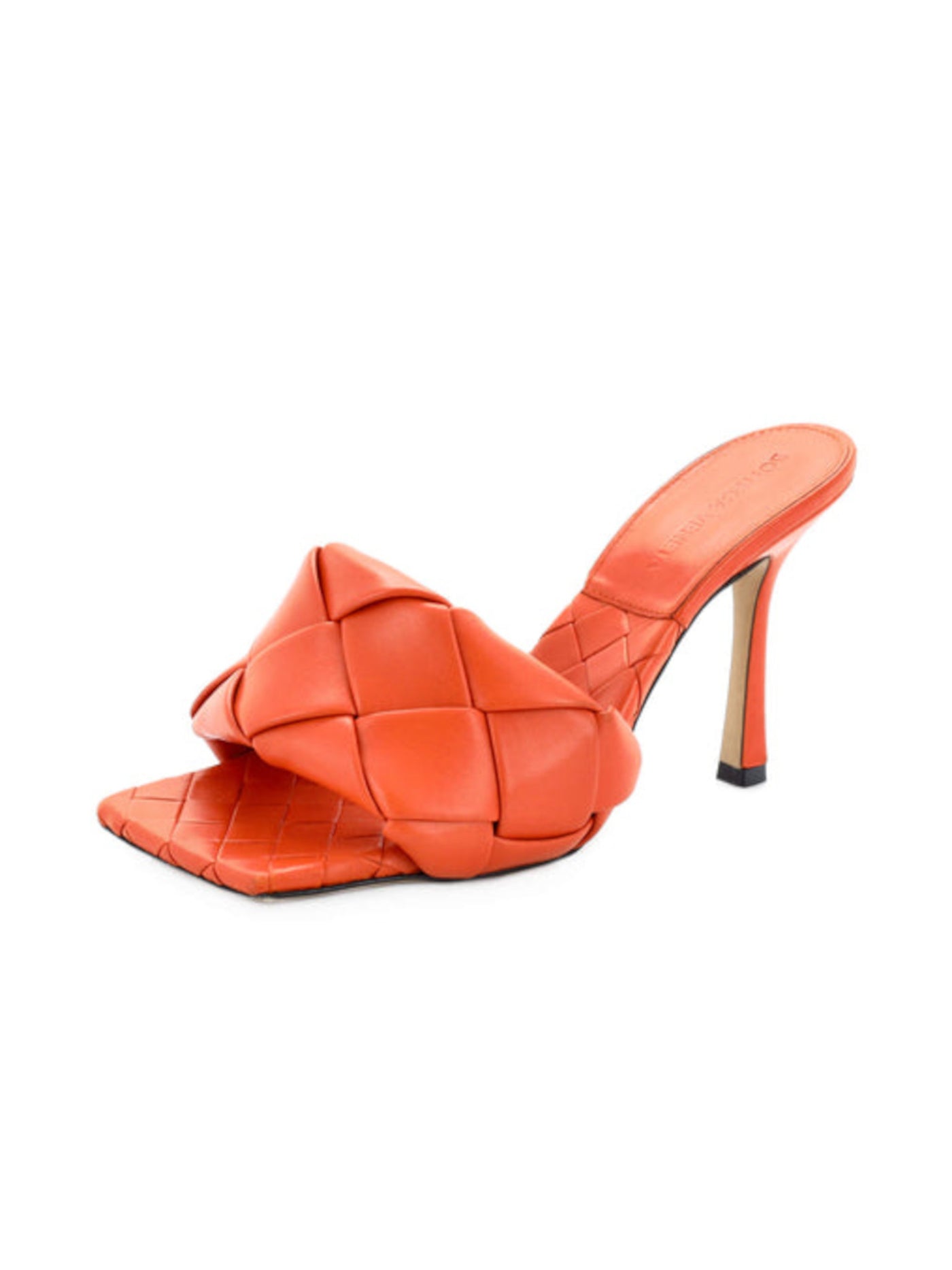 BOTTEGA VENETA Womens Coral Logo Quilted Square Toe Stiletto Slip On Leather Dress Heeled Sandal 38.5