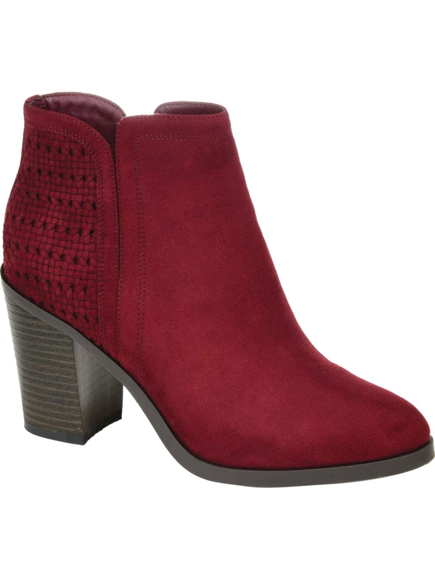 JOURNEE COLLECTION Womens Burgundy Woven Padded Jessica Almond Toe Block Heel Zip-Up Booties 11 M