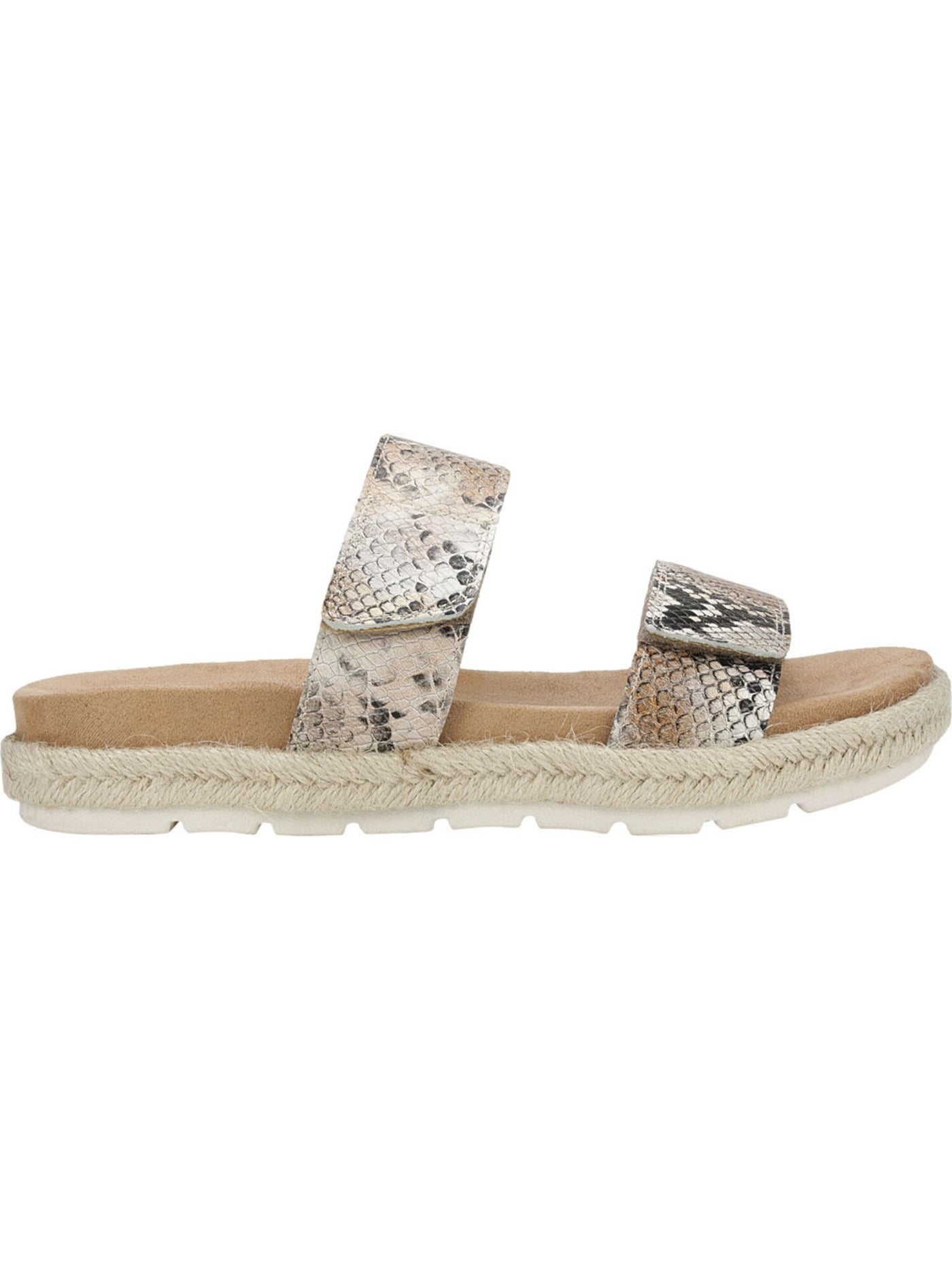 CLIFFS BY WHITE MOUNTAIN Womens Beige Snake Print 1" Platform Jute Wrapped Adjustable Cushioned Tionna Round Toe Wedge Leather Slide Sandals Shoes 7.5 M