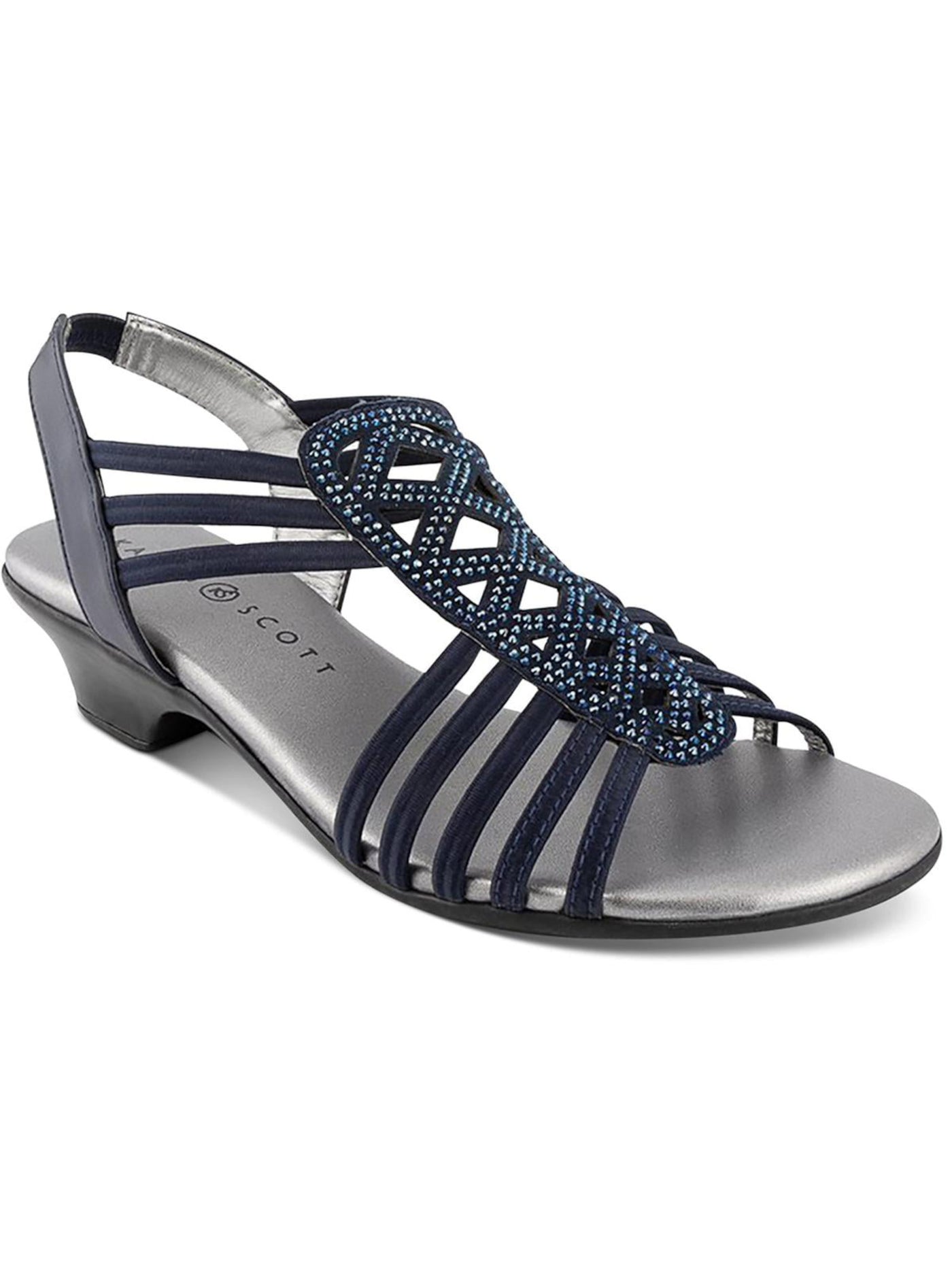 KAREN SCOTT Womens Navy Strappy Embellished Eliya Round Toe Block Heel Slip On Slingback Sandal 9.5 M