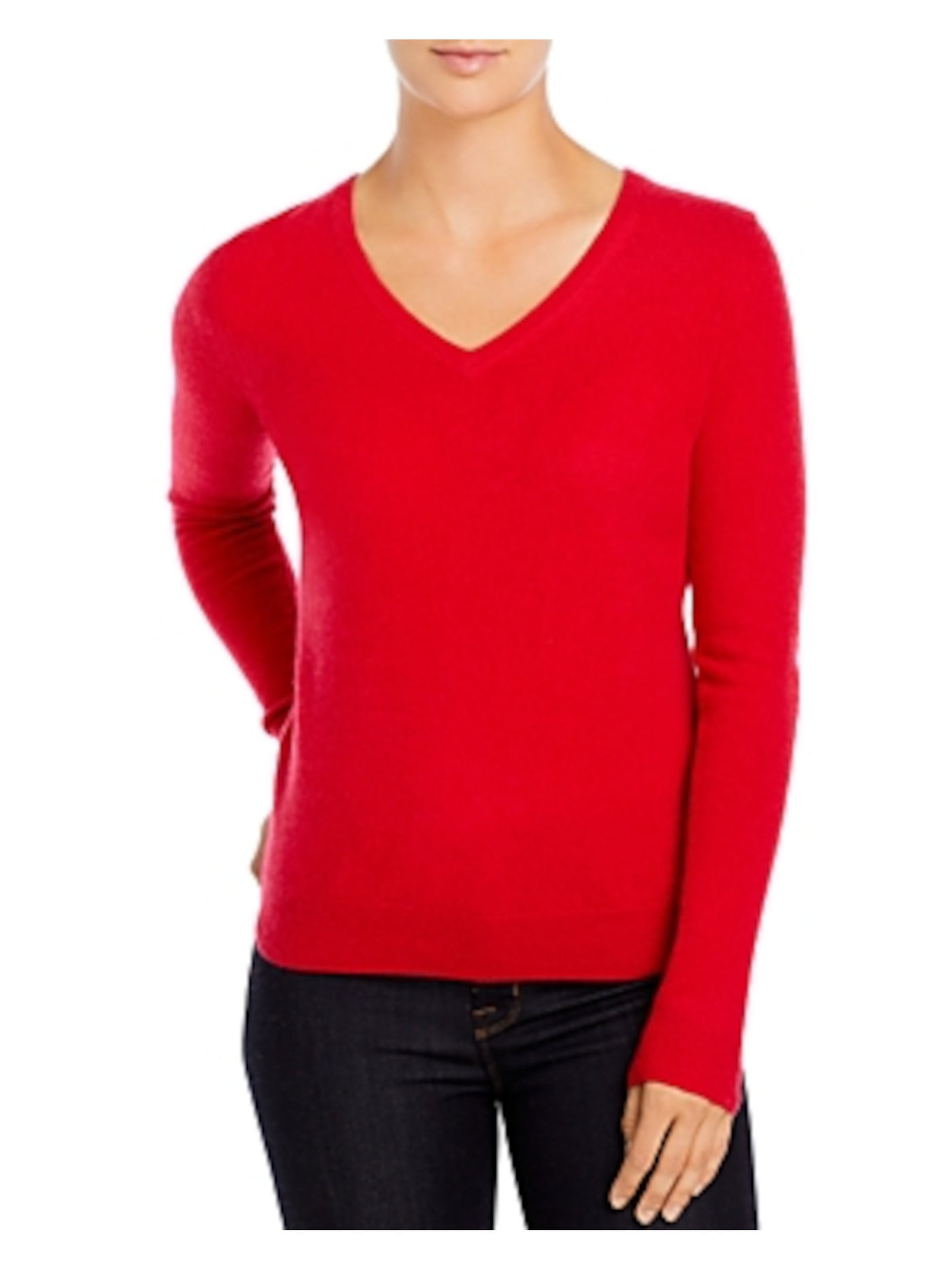 Designer Brand Womens Red Cashmere Long Sleeve V Neck Sweater S