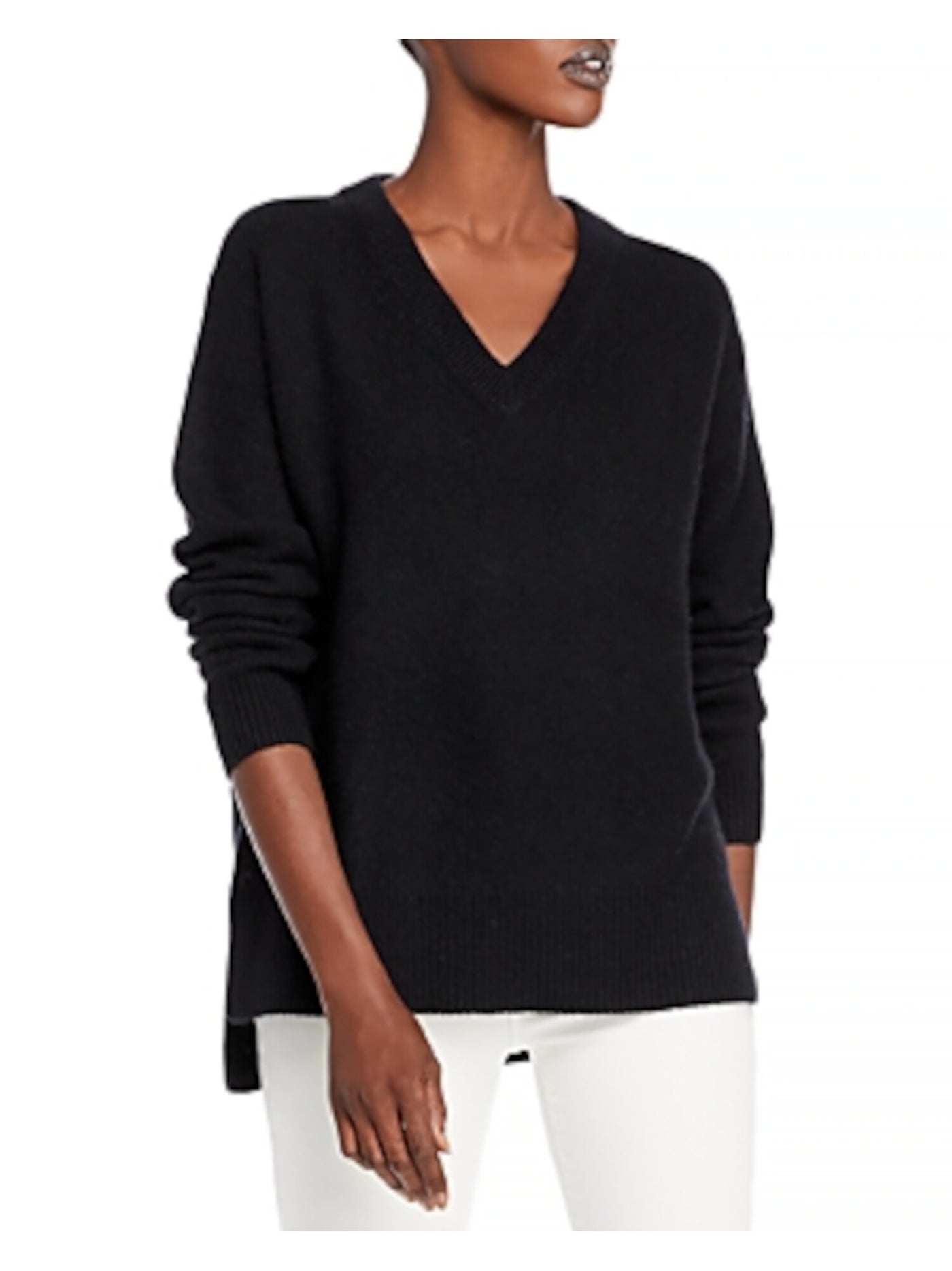 Designer Brand Womens Black Long Sleeve V Neck Hi-Lo Sweater XS