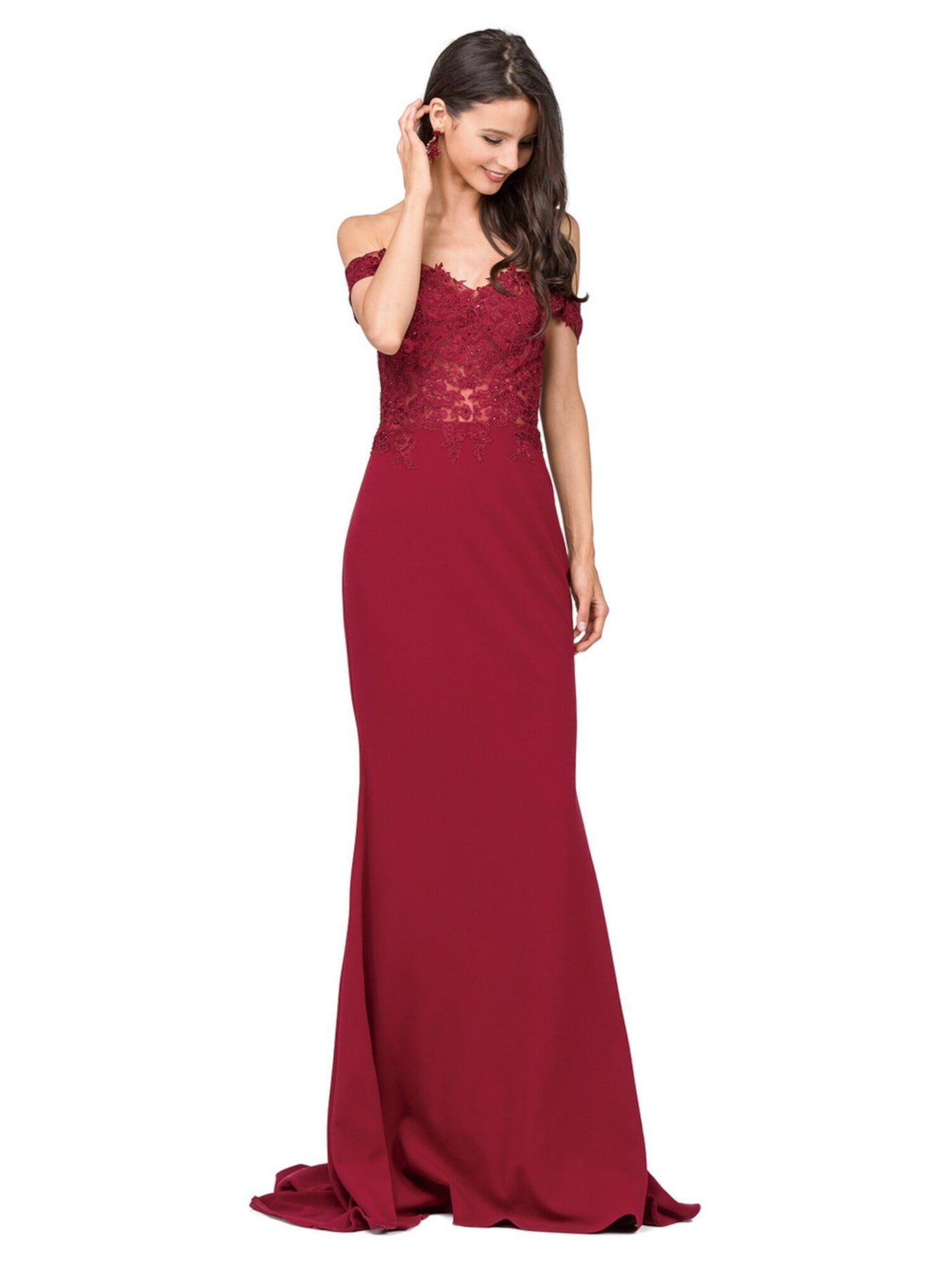 DANCING QUEEN Womens Red Embellished Embroidered Printed Spaghetti Strap Off Shoulder Full-Length Evening Sheath Dress Juniors L