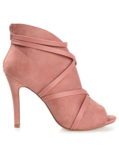 JOURNEE COLLECTION Womens Pink Asymmetrical Straps Deep Open Slit Padded Samara Peep Toe Stiletto Zip-Up Dress Booties 7.5