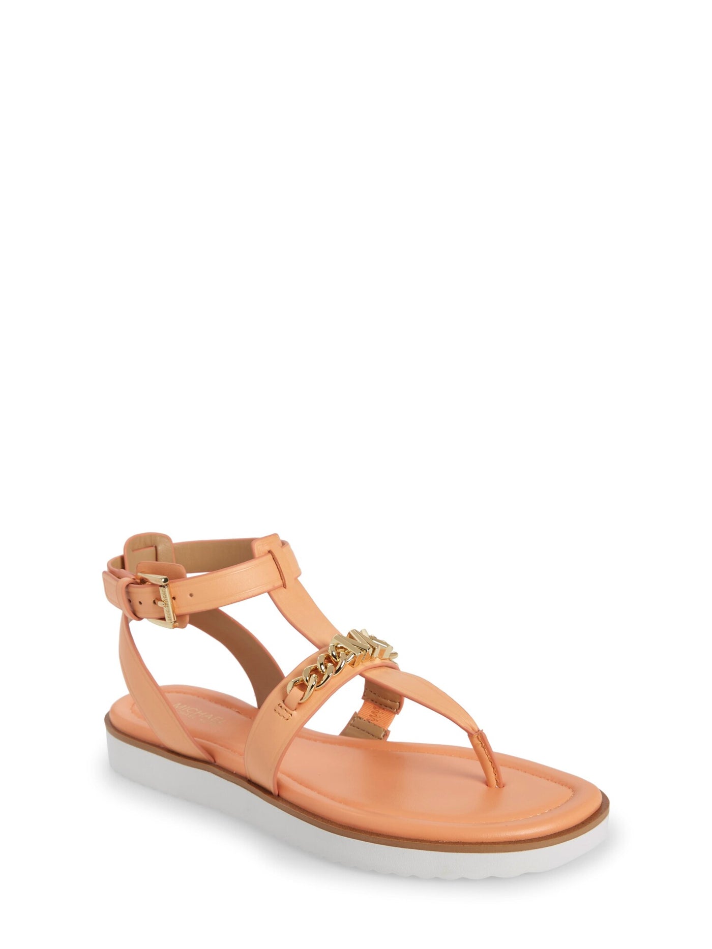 MICHAEL MICHAEL KORS Womens Orange Logo Hardware Chain Accent T-Strap Ankle Strap Farrow Round Toe Buckle Leather Gladiator Sandals Shoes 5 M