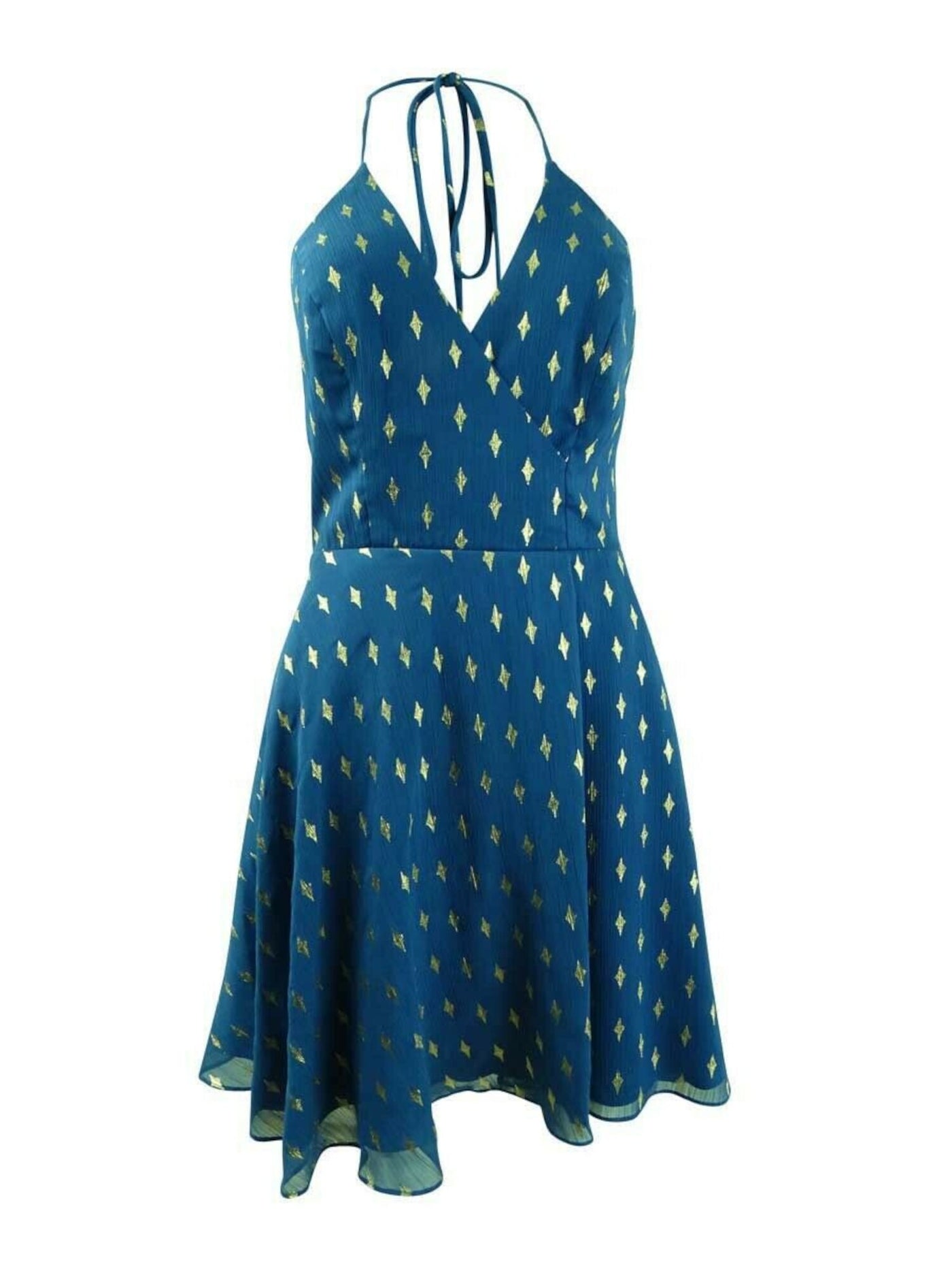 BLONDIE NITES Womens Zippered Halter Spaghetti Strap Surplice Neckline Short Party Fit + Flare Dress