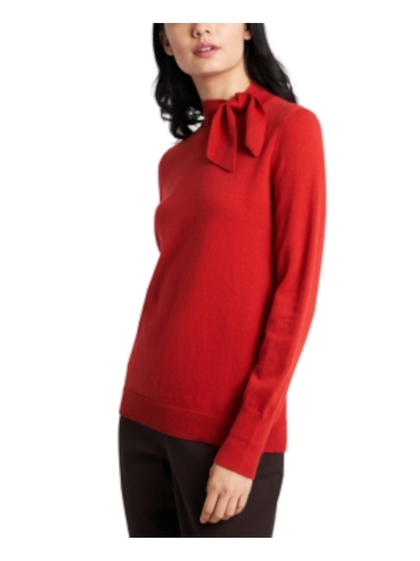 RILEY&RAE Womens Red Long Sleeve Tie Neck Sweater Juniors S