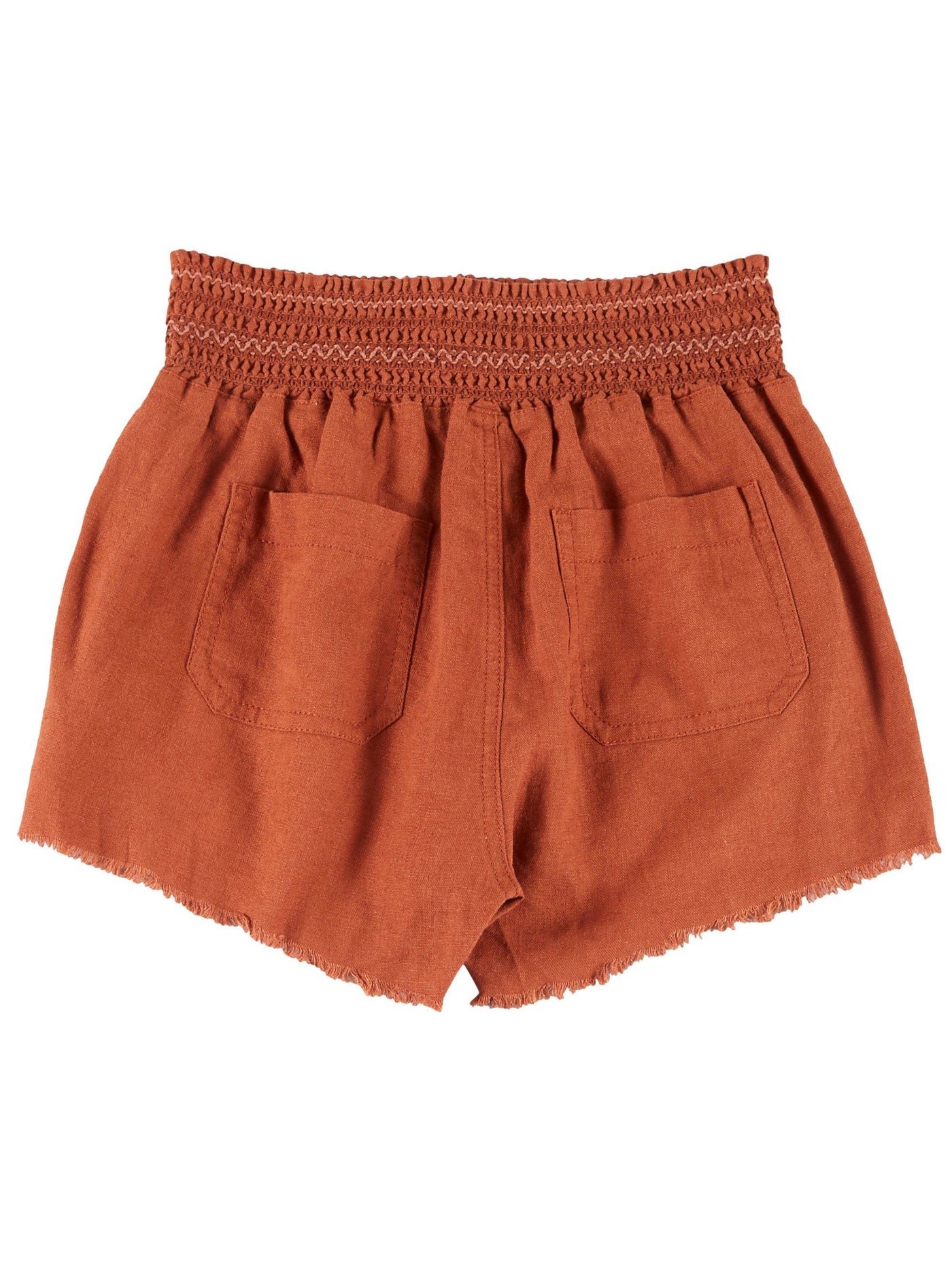 AMERICAN REWASH ORIGINAL BRAND Womens Brown Smocked Pocketed Tie Detail Frayed Hem Lounge Shorts Shorts Juniors M