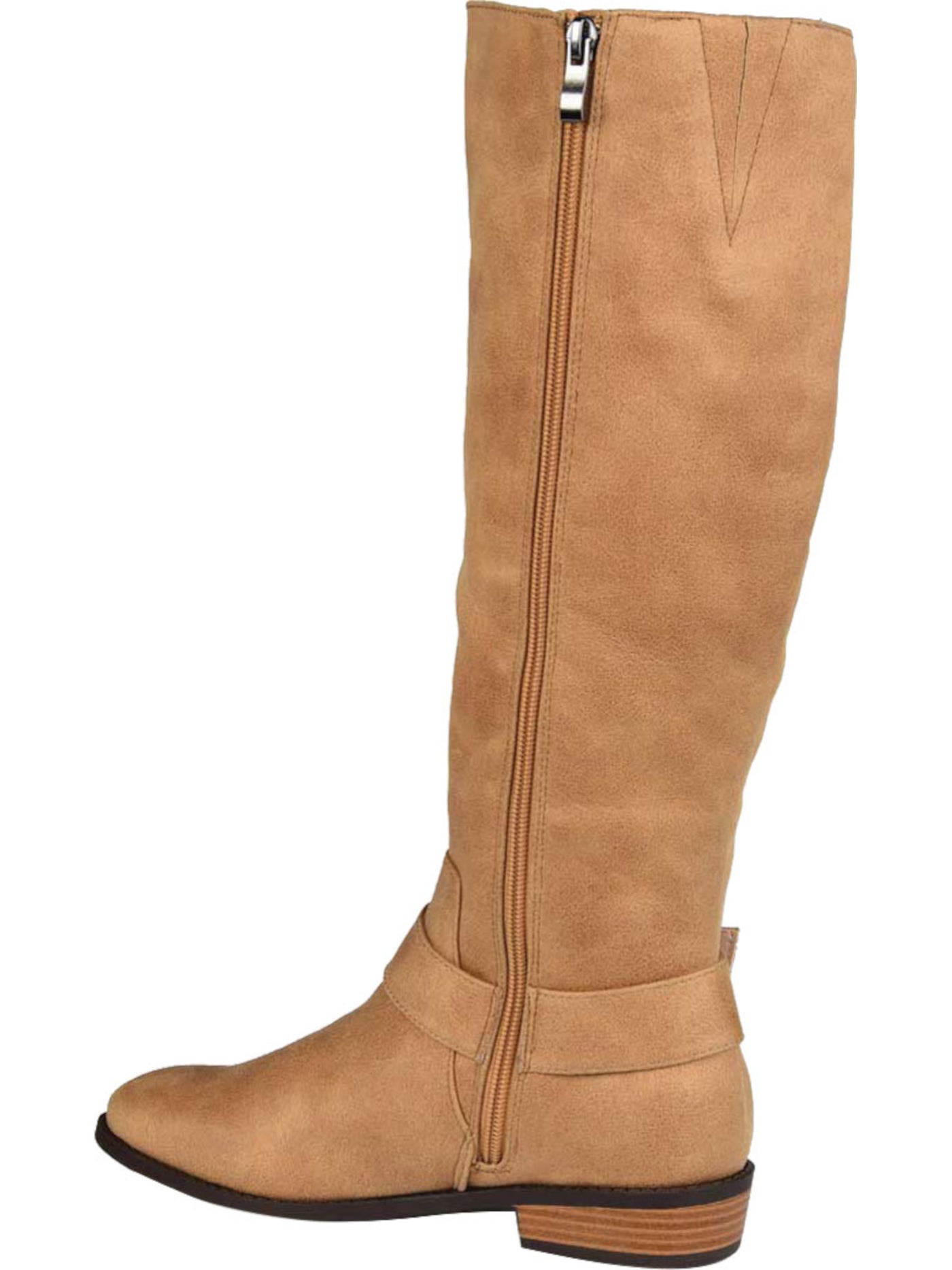 JOURNEE COLLECTION Womens Beige Elastic Goring Buckle Accent Wide Calf Winona Almond Toe Block Heel Zip-Up Riding Boot 8.5 M XWC