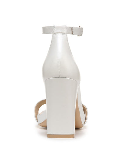 NATURALIZER Womens White Ankle Strap Padded Joy Square Toe Block Heel Buckle Leather Heeled Sandal 9.5 M