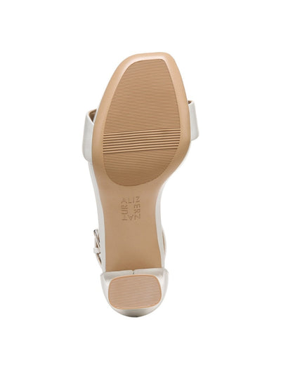 NATURALIZER Womens White Ankle Strap Padded Joy Square Toe Block Heel Buckle Leather Heeled M