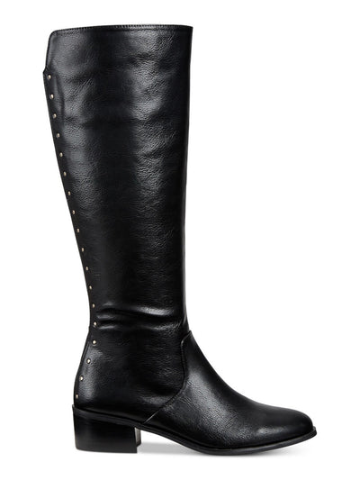 BAR III Womens Black Stretch Gore Studded Padded Vayla Round Toe Block Heel Zip-Up Riding Boot 5.5 M