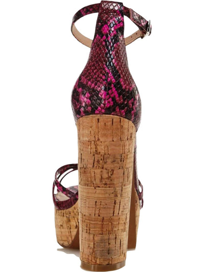 AQUA Womens Pink Snakeskin 1" Platform Cork-Like Ankle Strap Cushioned Milo Round Toe Block Heel Buckle Dress Sandals Shoes 6 M