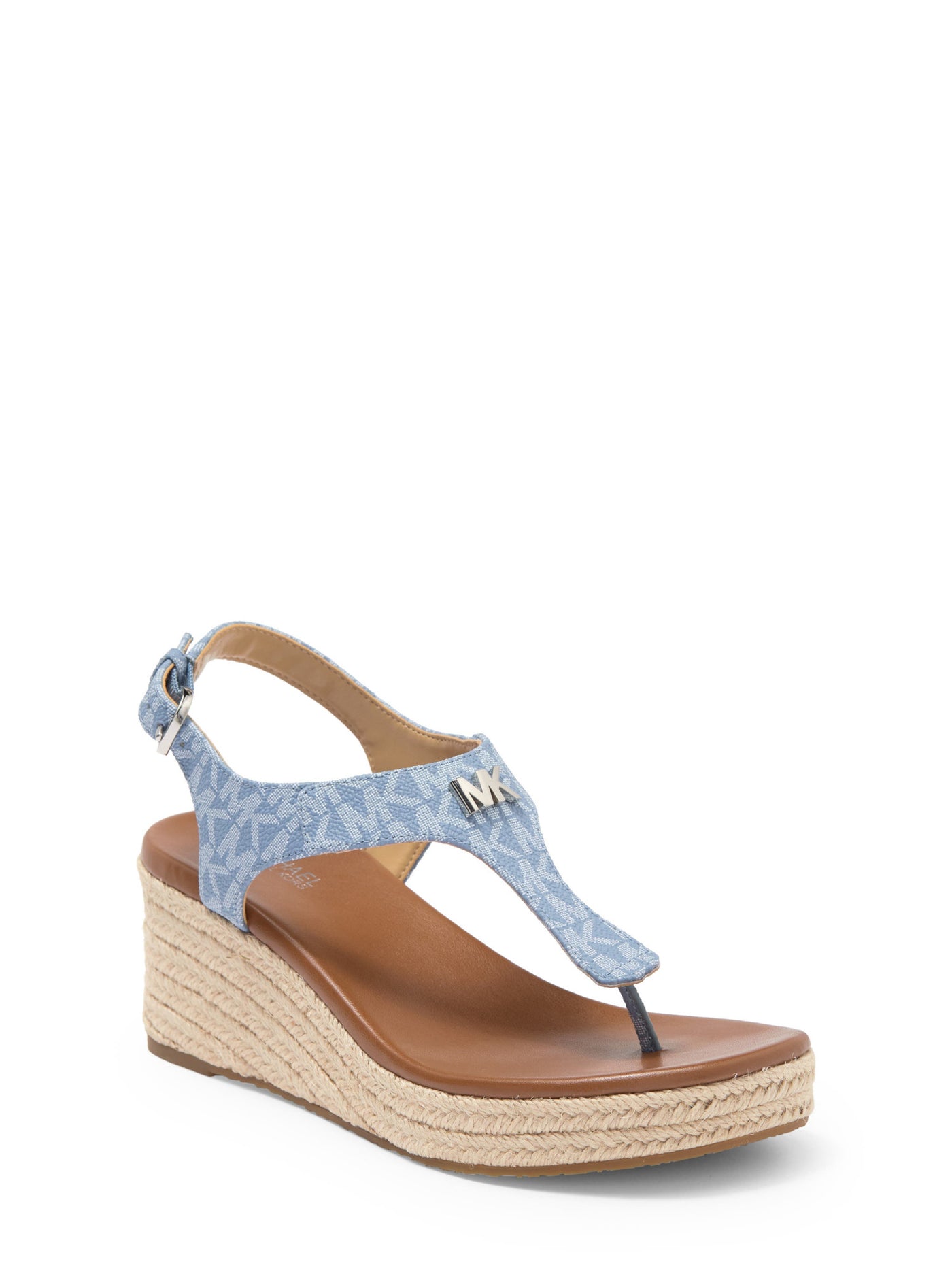 MICHAEL MICHAEL KORS Womens Light Blue Logo Padded Laney Round Toe Wedge Buckle Espadrille Shoes 8 M