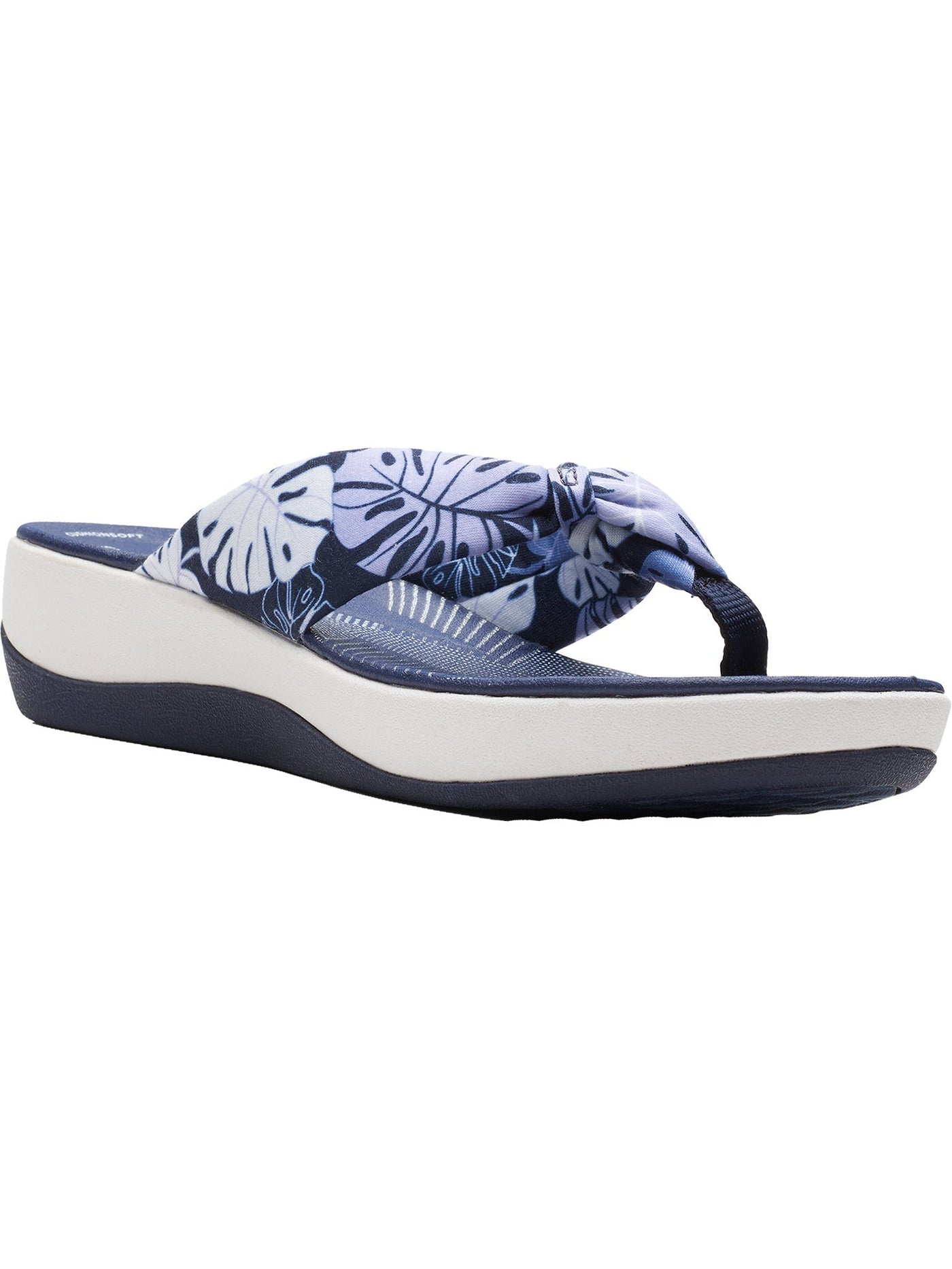 CLOUD STEPPERS BY CLARKS Womens Navy Printed 1" Platform Cushioned Arla Glison Round Toe Wedge Slip On Thong Sandals Shoes 10 M