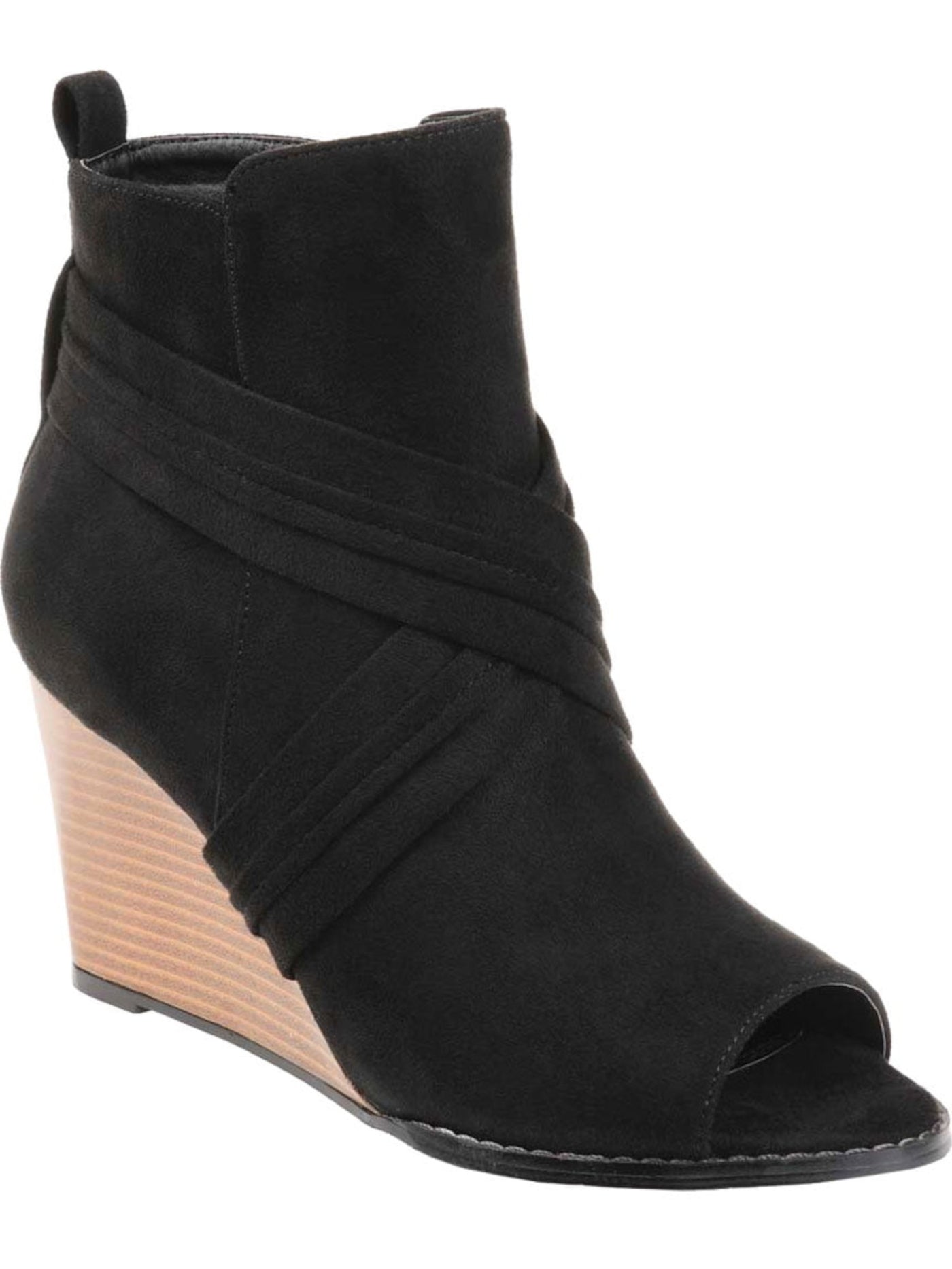 JOURNEE COLLECTION Womens Black Padded Strappy Sabeena Open Toe Wedge Zip-Up Booties 8.5 M