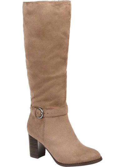 JOURNEE COLLECTION Womens Taupe Beige Cushioned Buckle Accent Goring Joelle Almond Toe Stacked Heel Zip-Up Riding Boot 8.5 XWC