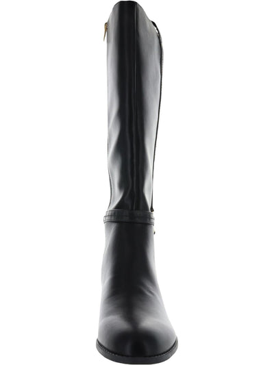 TOMMY HILFIGER Womens Black Metallic Signature Ornament Stretch Gore Padded Diwan Almond Toe Block Heel Zip-Up Riding Boot 5.5 M