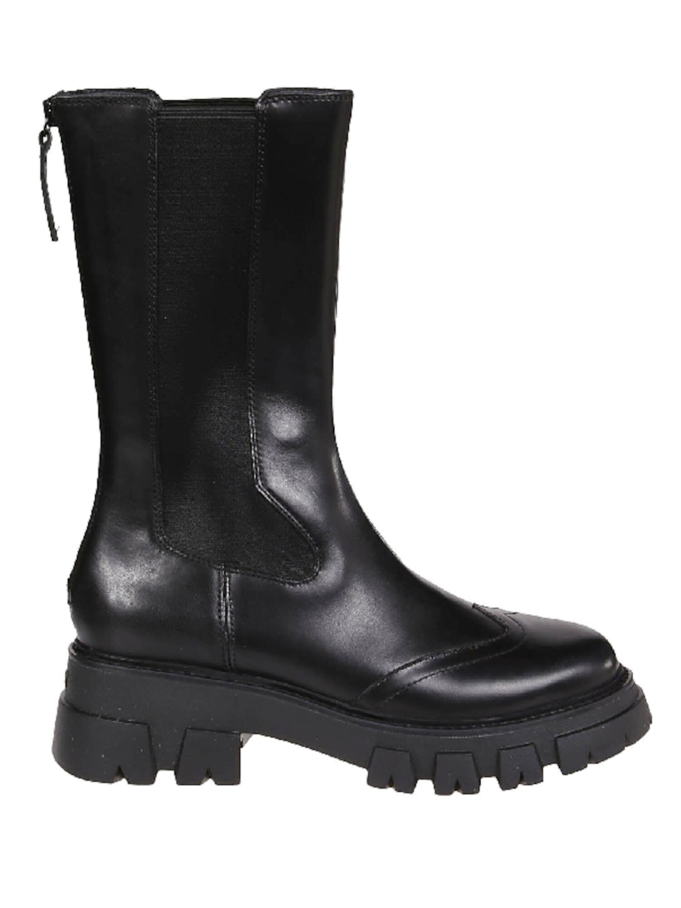 ASH Womens Black 1" Platform Lug Sole Stretch Lennox Wingtip Toe Block Heel Zip-Up Leather Boots Shoes 38