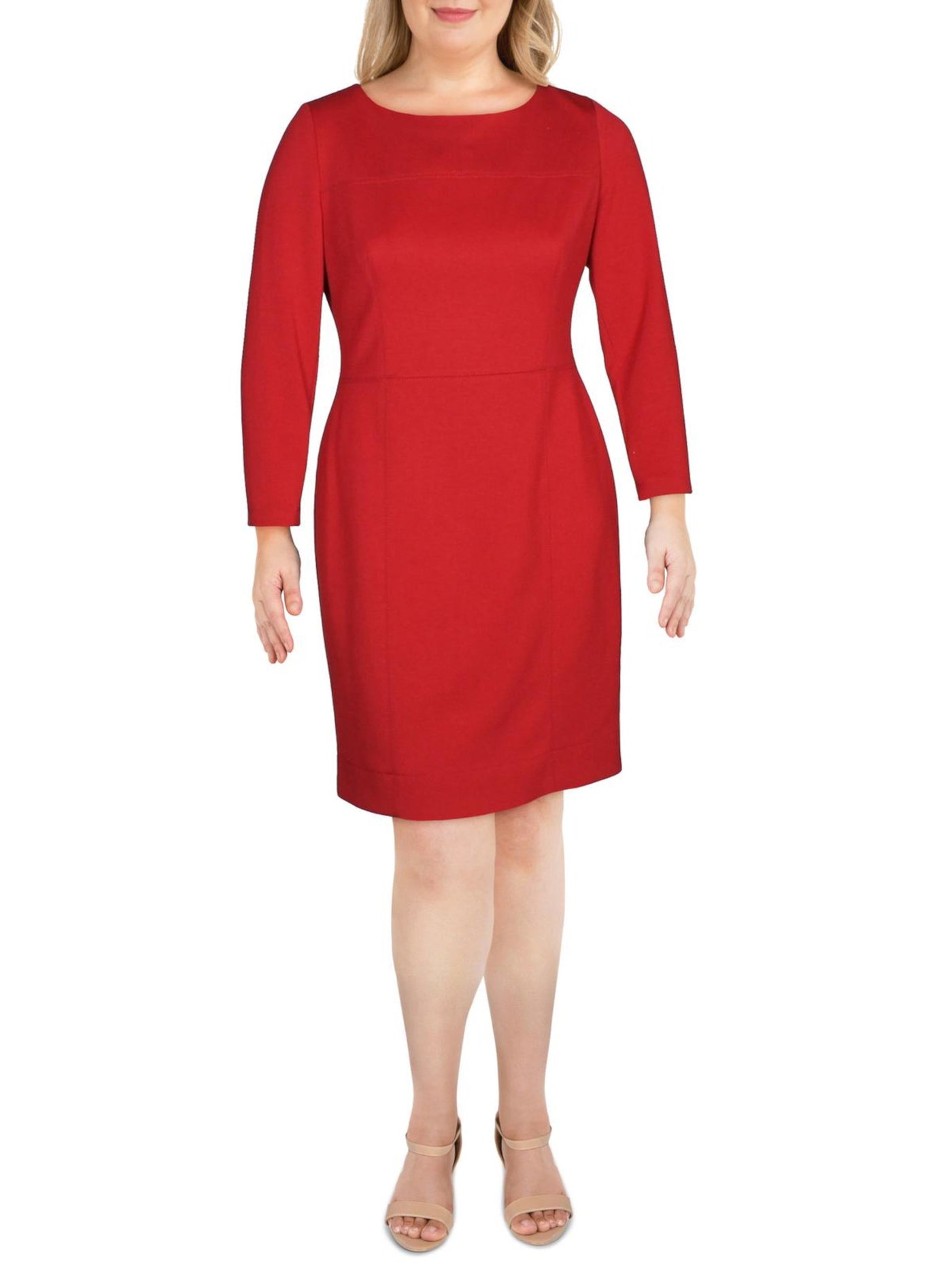 ANNE KLEIN Womens Red Short Sleeve Jewel Neck Short Sheath Dress 4