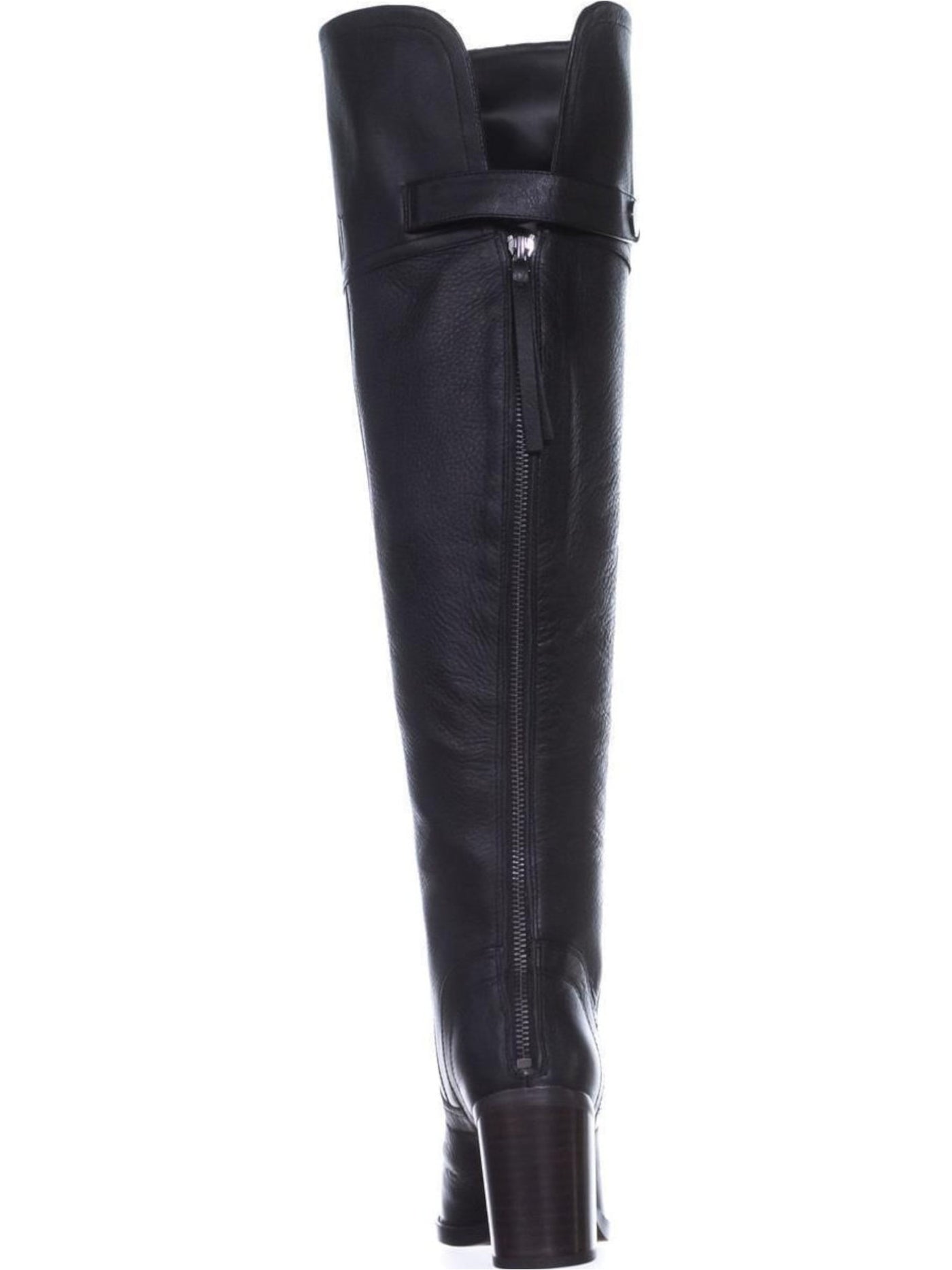 FRANCO SARTO Womens Black Stretch Knee Strap Padded Wide Calf Ollie Almond Toe Stacked Heel Zip-Up Leather Boots Shoes 7.5 M WC