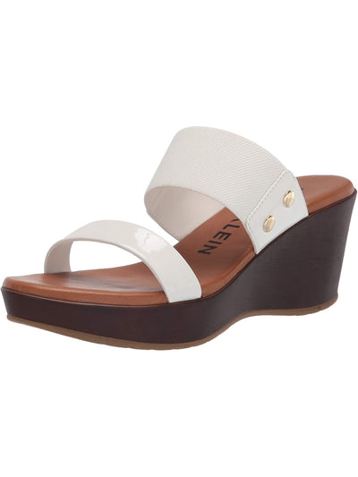 ANNE KLEIN Womens White 0.5" Boho Inspired Logo Hardware Breathable Cushioned Hart Round Toe Wedge Slip On Sandals Shoes 11