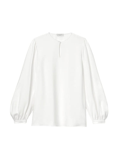 LAFAYETTE 148 Womens White Silk Cut Out Button Cuffs Vented Hem Long Sleeve Round Neck Wear To Work Top M