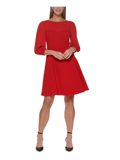 DKNY Womens Zippered Sheer Hook Keyhole Closure Unlined Pouf Sleeve Round Neck Above The Knee Cocktail Fit + Flare Dress