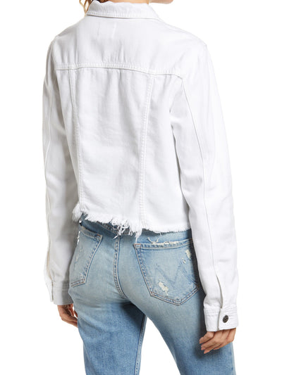 LOLA Womens White Denim Frayed Pocketed Cropped Buttoned Denim Jacket XL