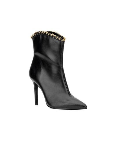 NEW YORK & CO Womens Black Chain Padded Deborah Pointed Toe Stiletto Zip-Up Dress Boots 10 M