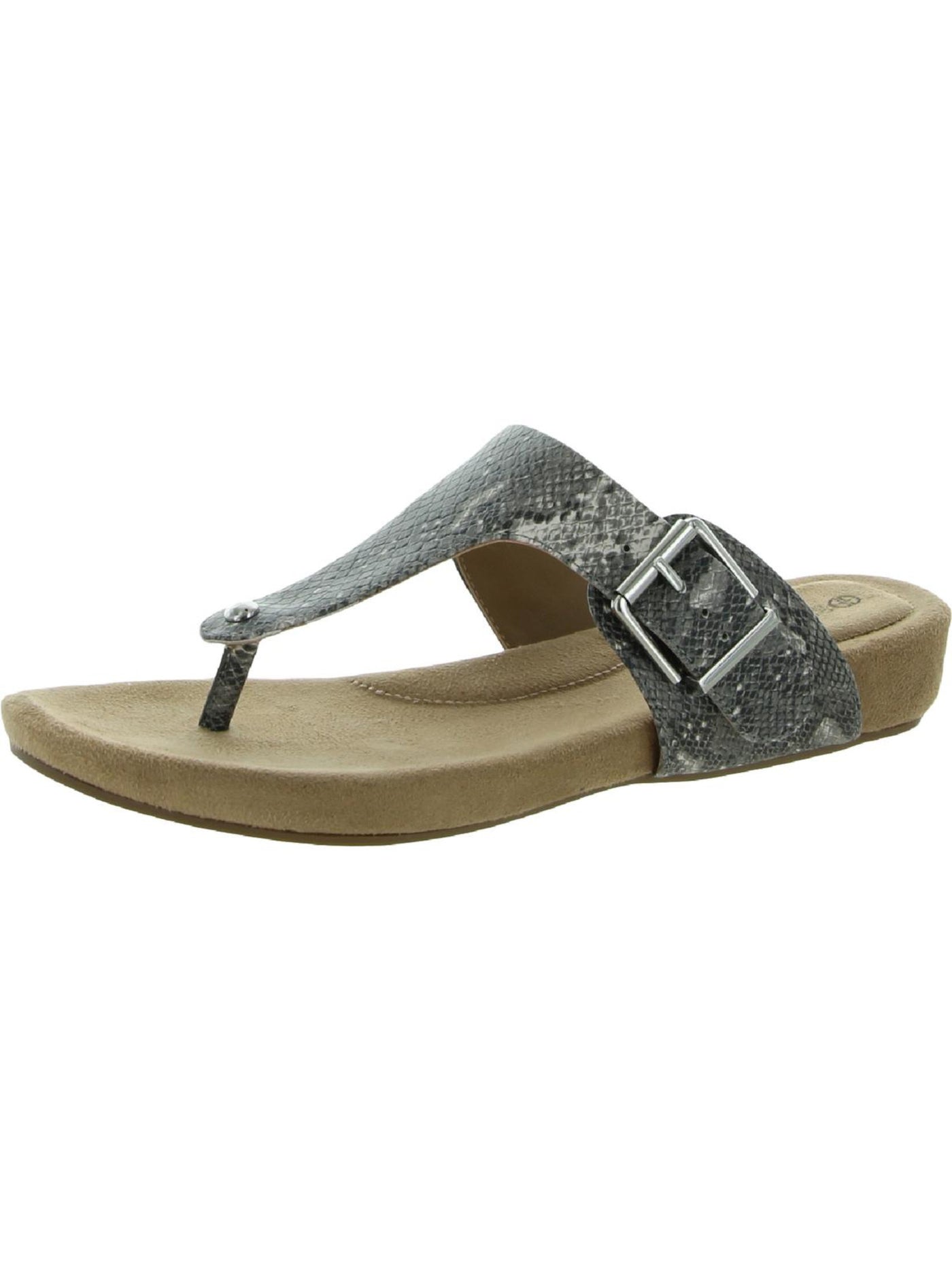GIANI BERNINI Womens Gray Buckle Accent Adjustable Rivver Round Toe Slip On Thong Sandals Shoes 8.5 M