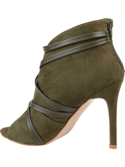 JOURNEE COLLECTION Womens Green V-Cut Vamp Strappy Padded Samara Peep Toe Stiletto Zip-Up Dress Booties 8 M