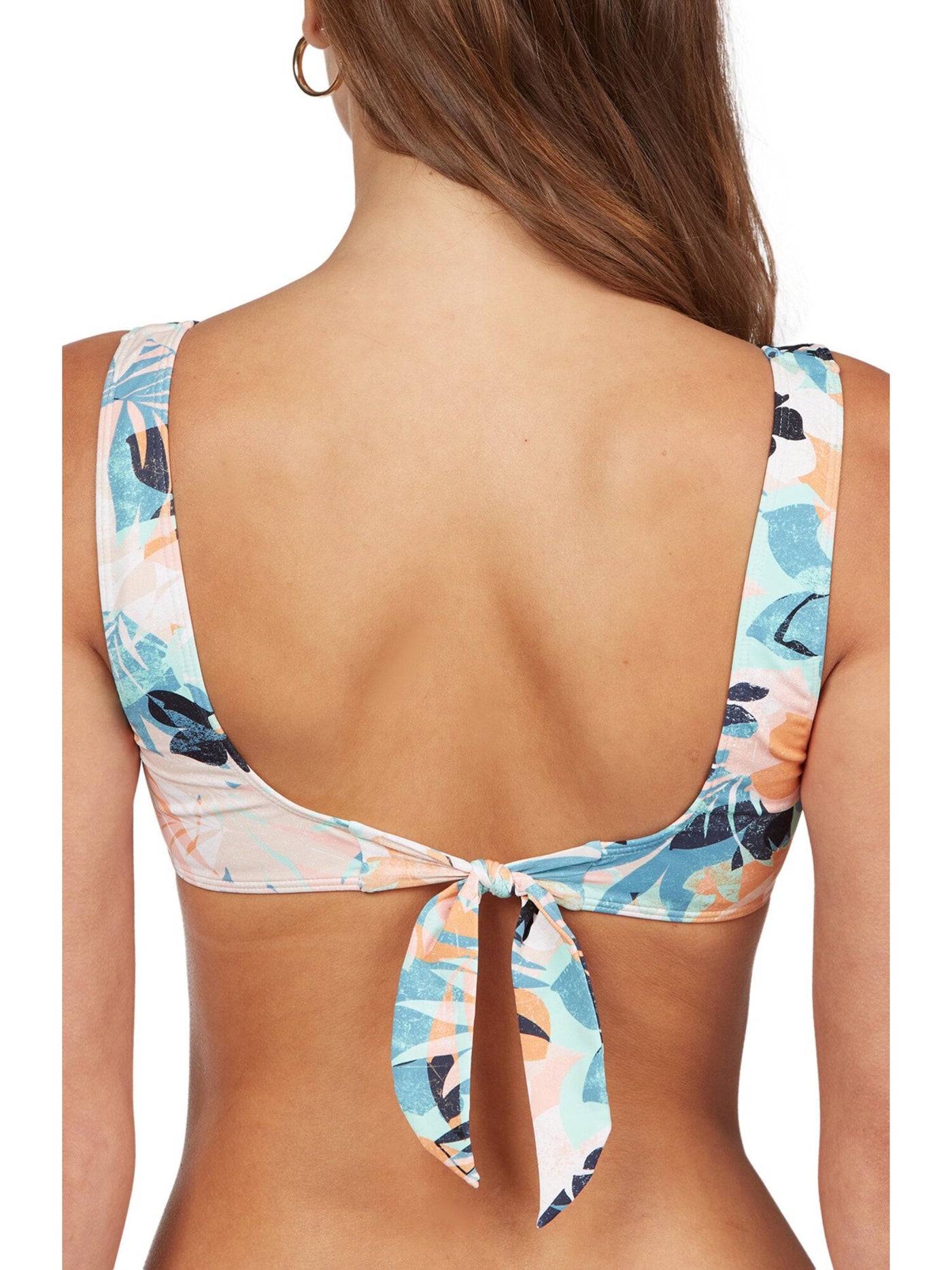 ROXY Women's Beige Printed Removable Cups Lined Deep V Neck Tie Beach Classics Triangle Swimsuit Top XS