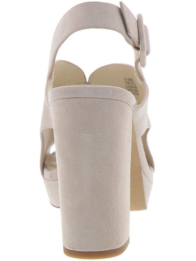 VINCE CAMUTO Womens Beige 1" Platform Side Cutouts Padded Jeangel Round Toe Block Heel Buckle Leather Dress Slingback Sandal 7.5 M