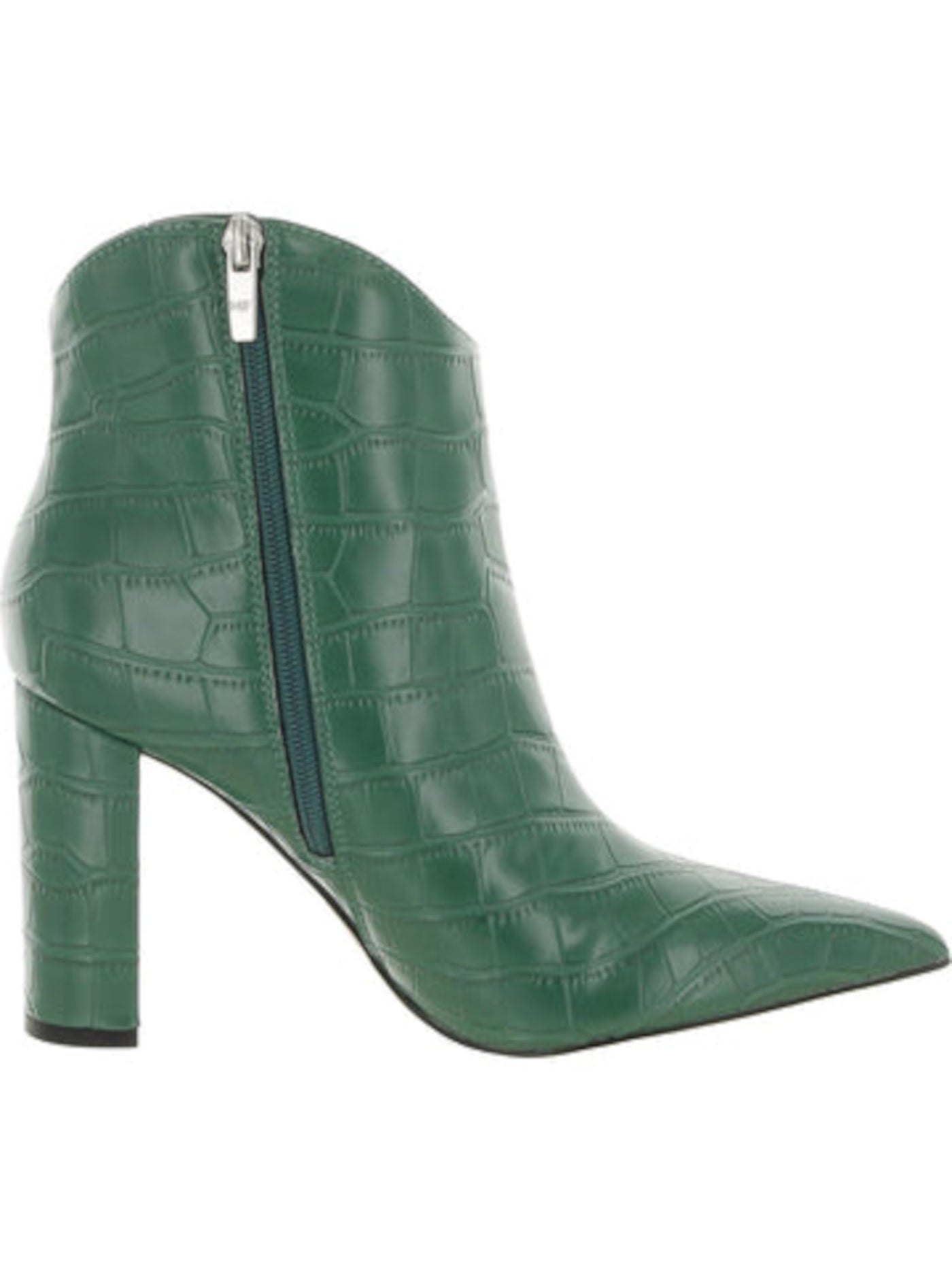 MARC FISHER Womens Green Croc Embossed Padded Lezari Pointed Toe Block Heel Zip-Up Western Boot 5.5 M