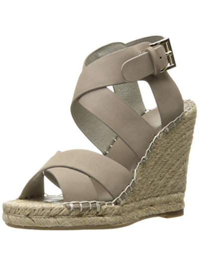 JOIE Womens Gray Crisscross Straps Ankle Strap Kaelyn Round Toe Wedge Buckle Leather Espadrille Shoes 8 M