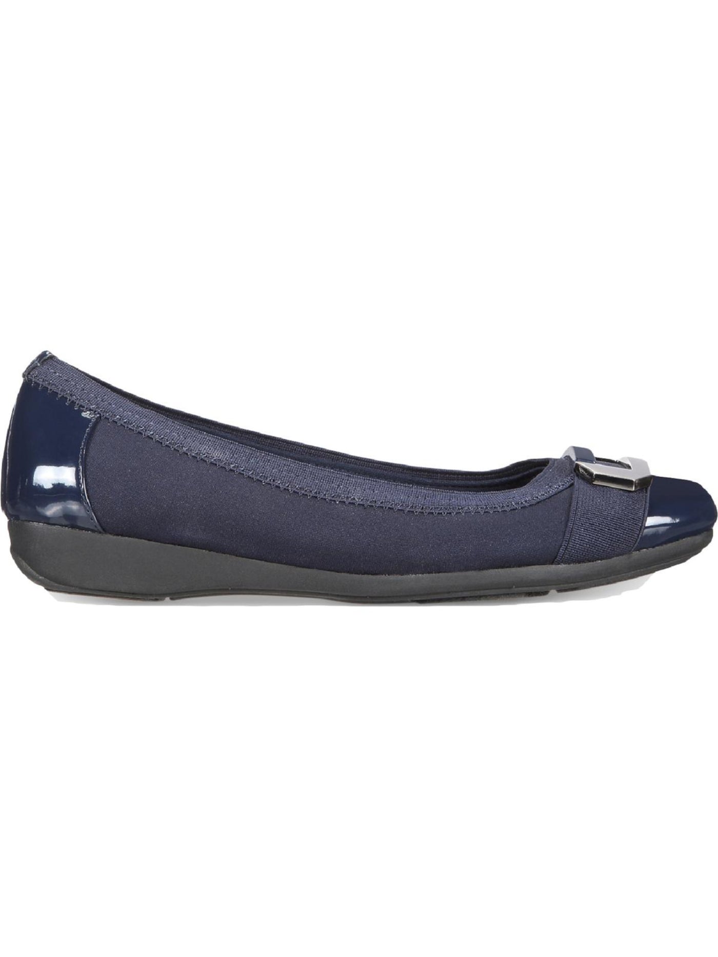 AK SPORT Womens Navy Stretch Lightweight Buckle Accent Cushioned Uplift Square Toe Wedge Slip On Flats Shoes 6 M