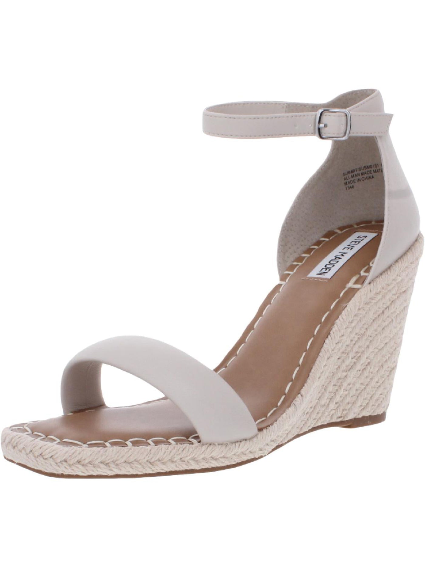 STEVE MADDEN Womens Beige Ankle Strap Comfort Submit Square Toe Wedge Buckle Espadrille Shoes 10 M